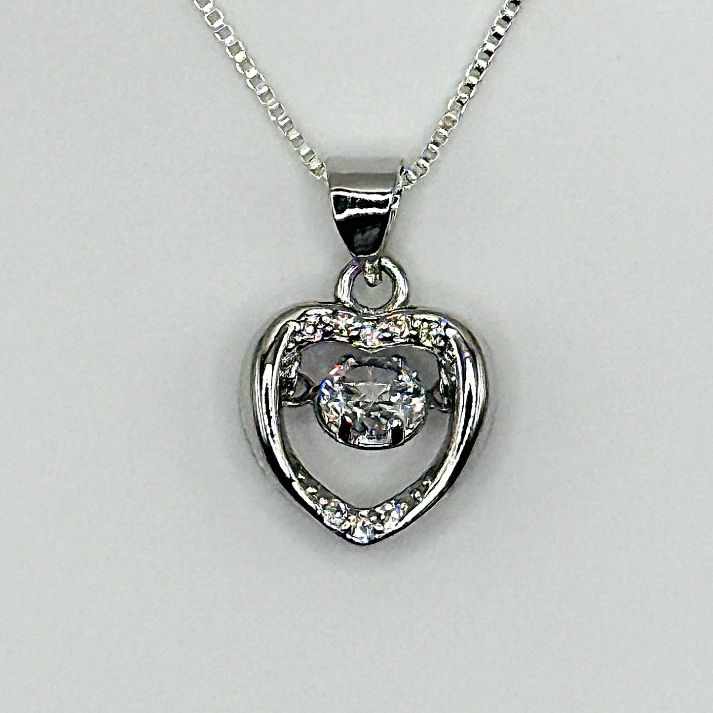 Dancing Crystal Open Heart Pendant Necklace