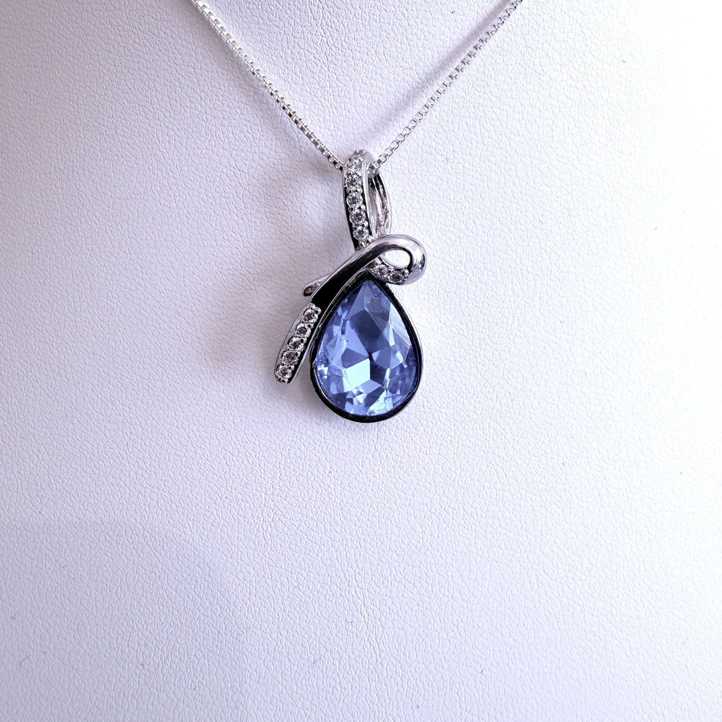 Azure Elegance Teardrop Pendant Necklace on white background
