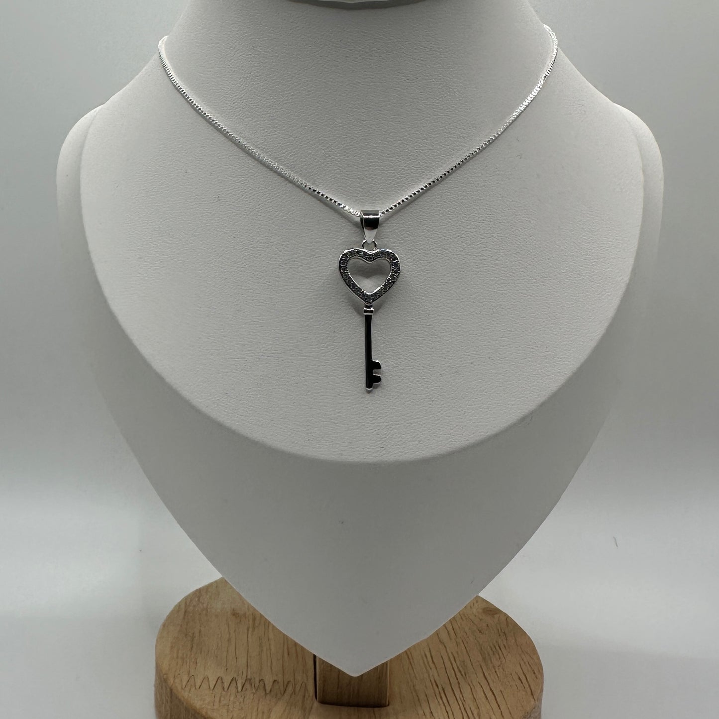 silver heart key cubic zirconia necklace
