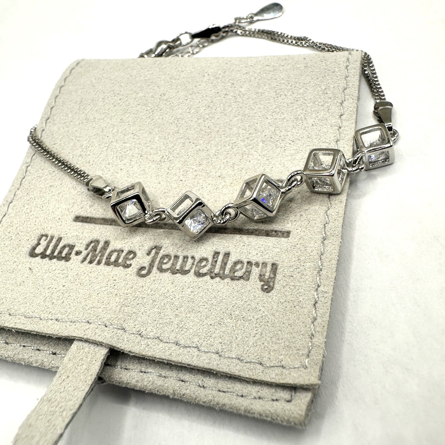 Cubic Zirconia Silver Cube Bracelet