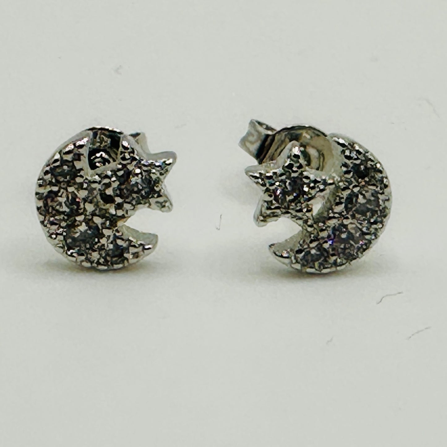 Sparkling Moon and Star Pave Stud Earrings