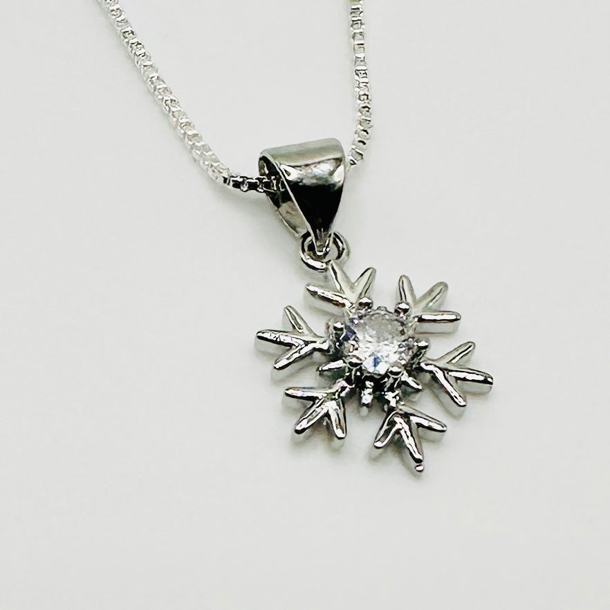 Silver Snowflake on Box Chain Necklace