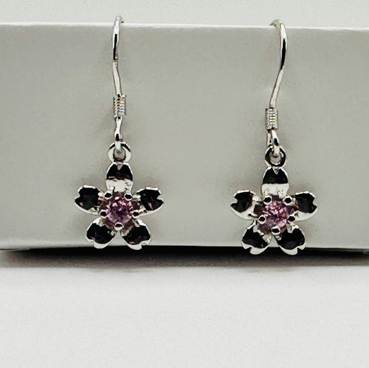 Pink Crystal Daisy Drop Earrings
