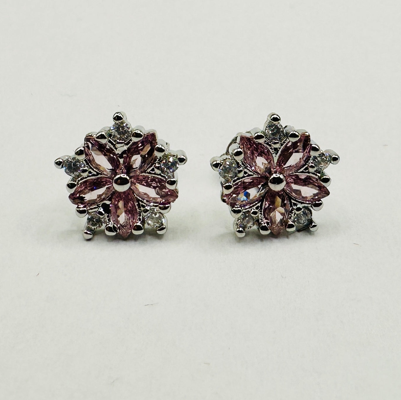 Pink Crystal Blossom Stud Earrings