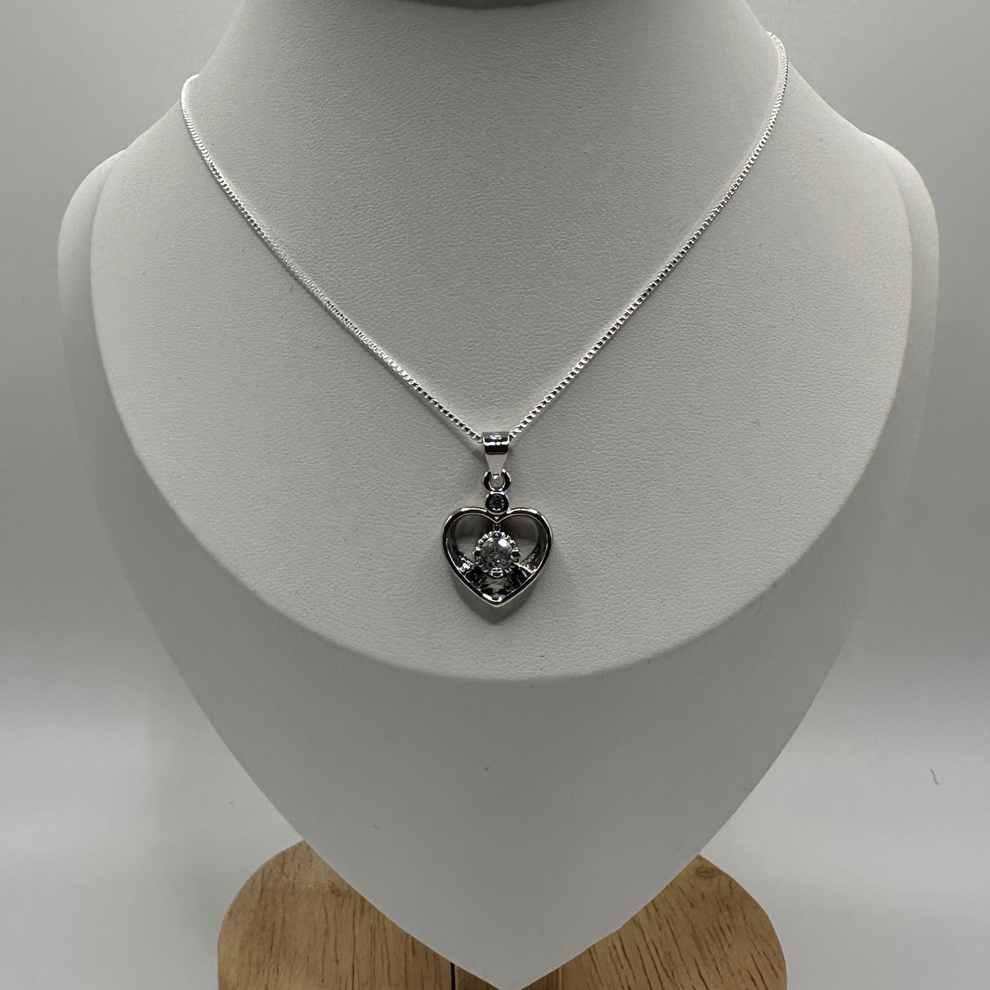 Hollow Heart Crystal Pendant on Box Chain