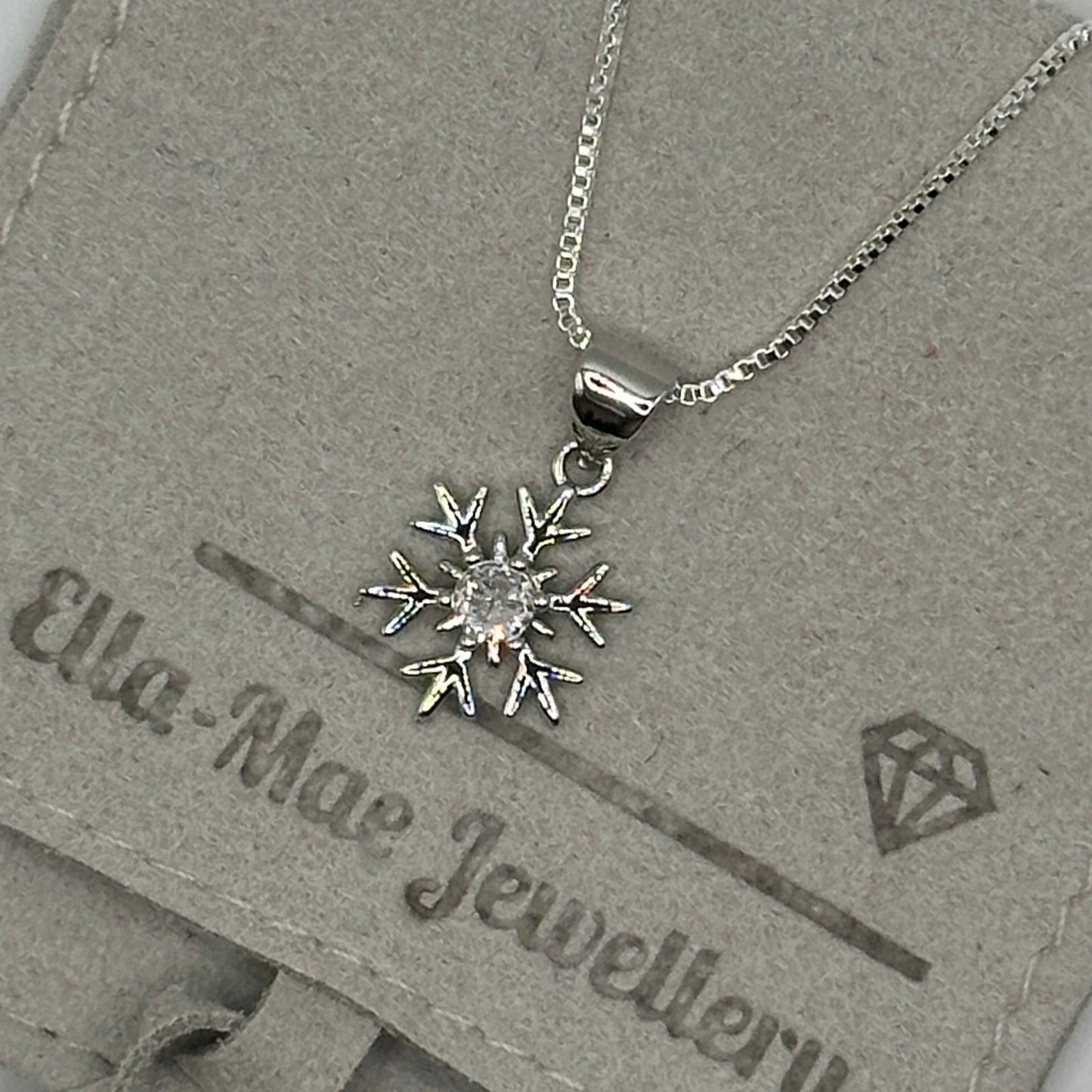 Silver Snowflake on Box Chain Necklace