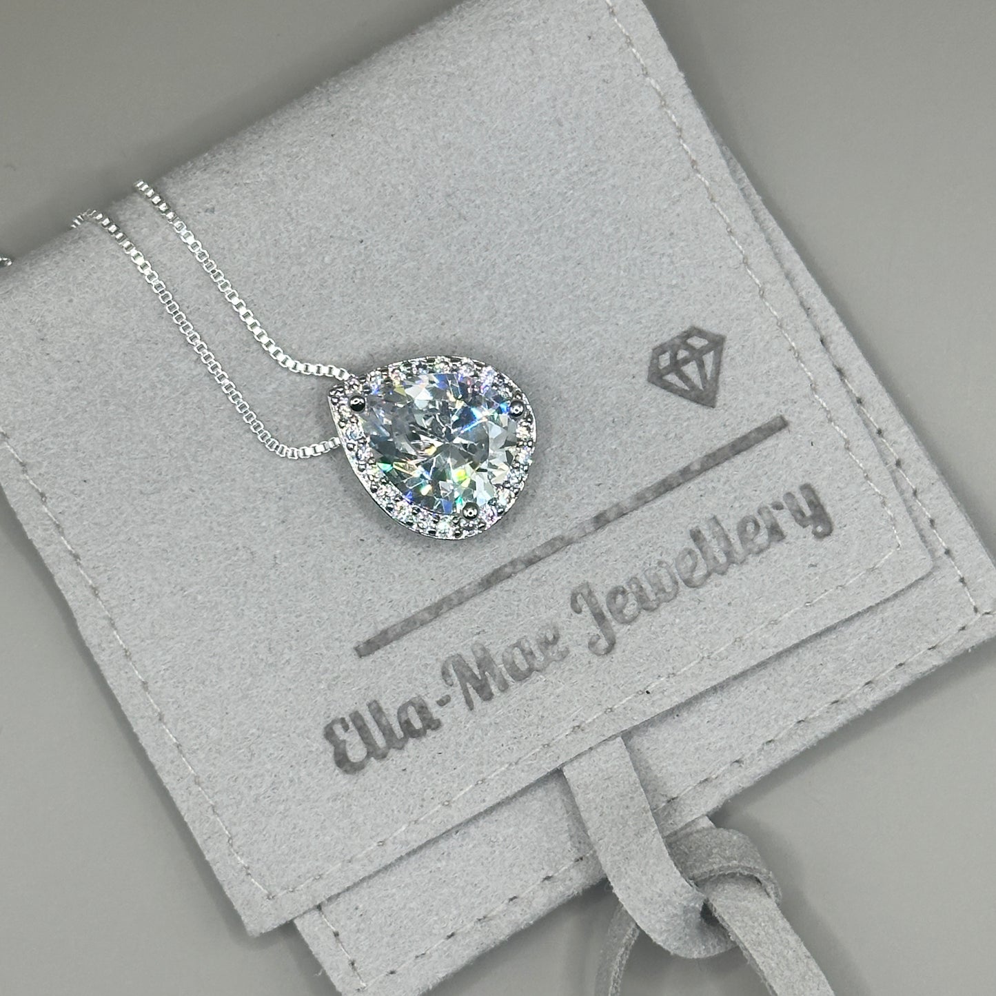 Teardrop Sparkle Halo silver pendant