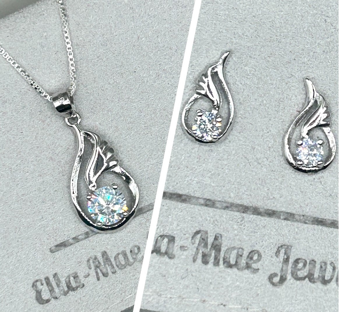 Angel Wings Crystal Pendant and Stud Earrings