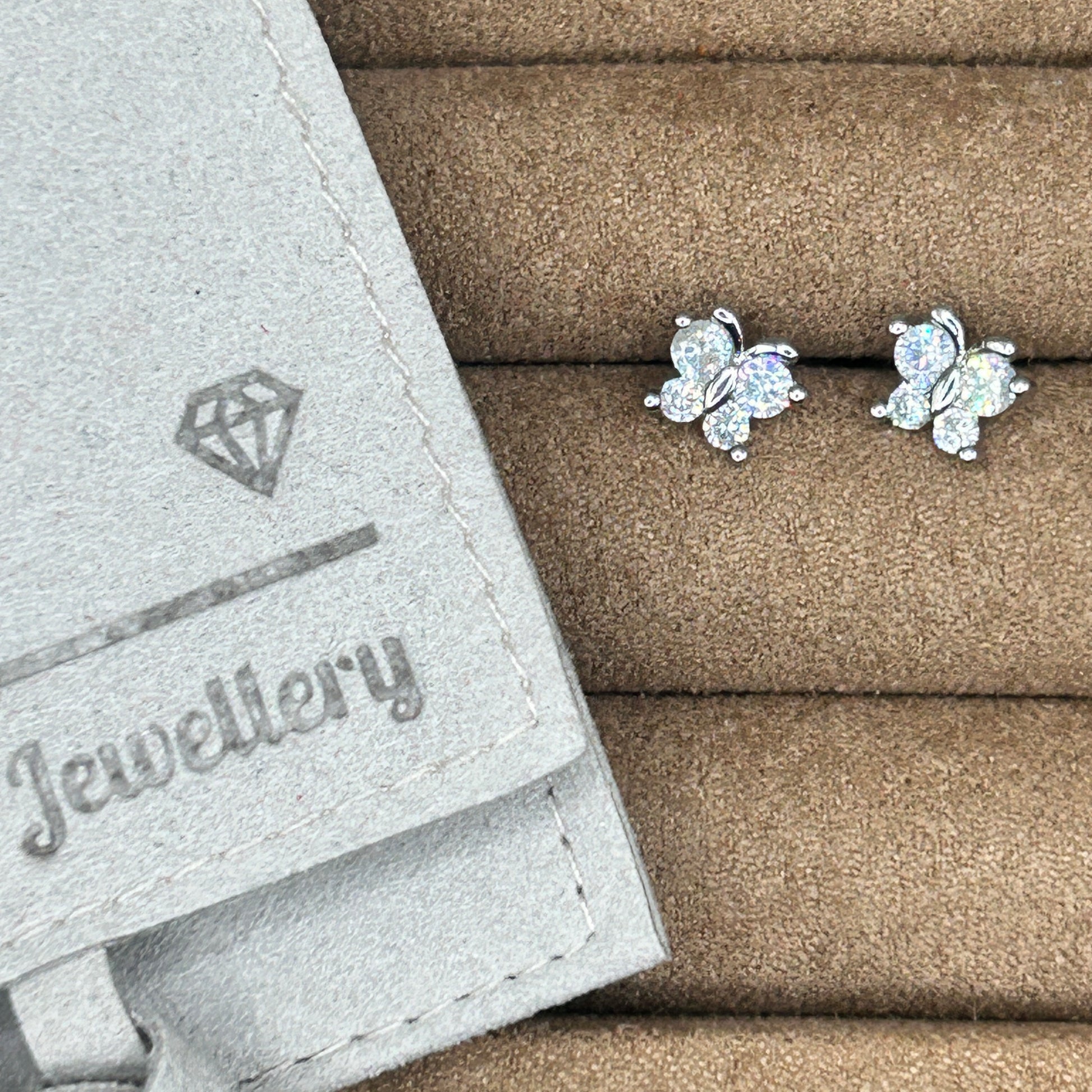 Crystal Butterfly Silver Stud Earrings