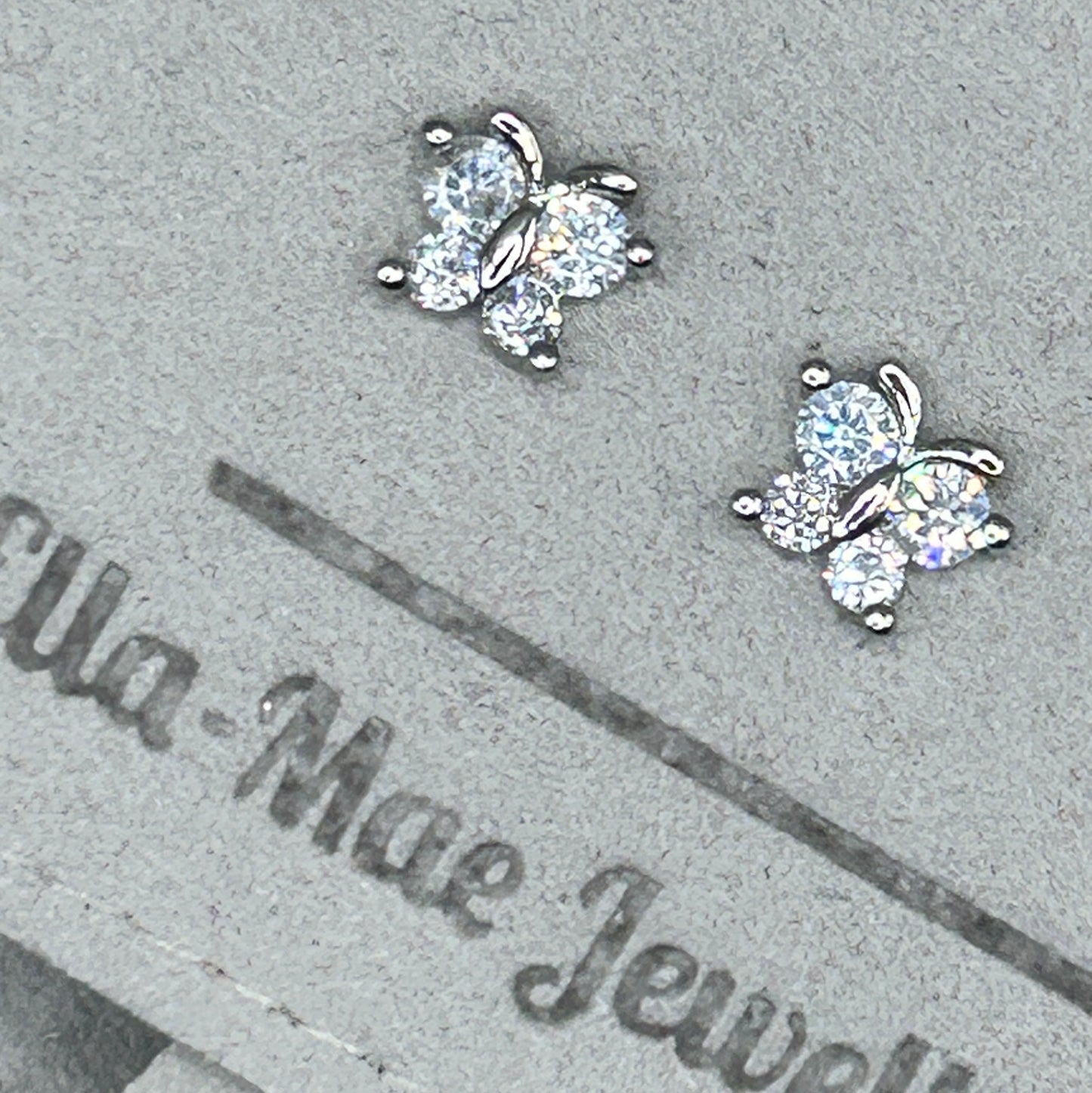 Crystal Butterfly Silver Stud Earrings