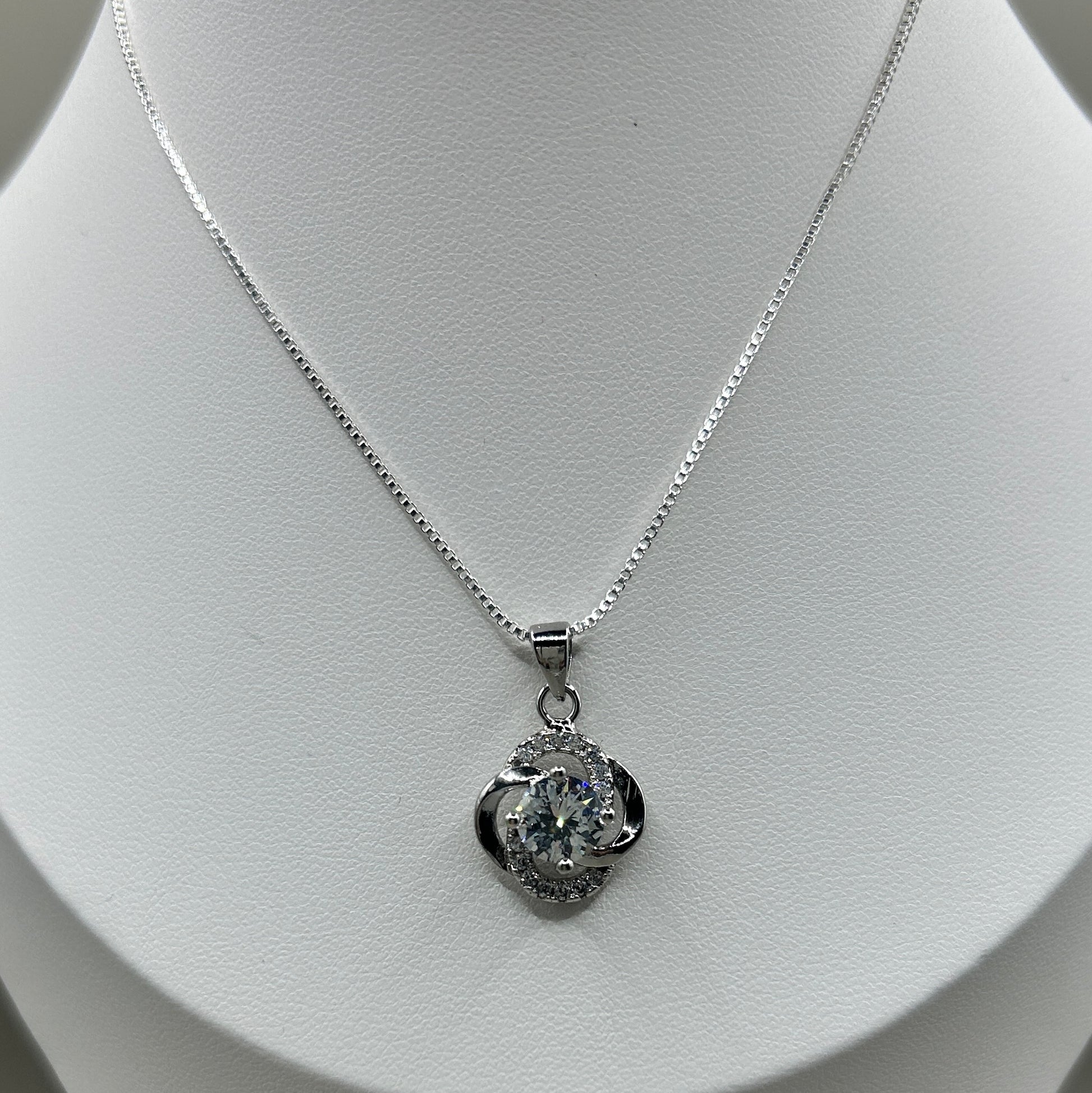 Crystal Swirl Cubic Zirconia Box Chain Pendant