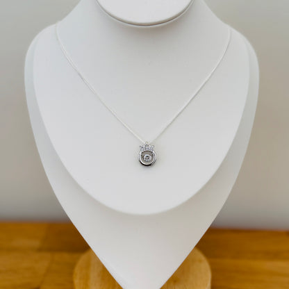 Dancing crystal crown pendant necklace on silver box chain