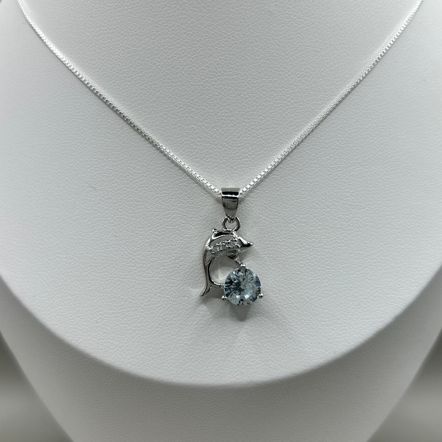 dolphin crystal pendant on silver box chain