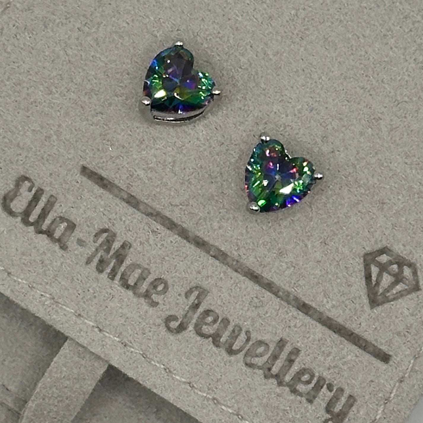 Rainbow crystal heart stud earrings