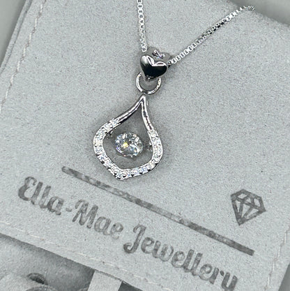 Heart Water Drop Pendant on Silver Box Chain Necklace