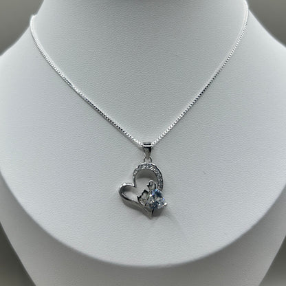 Love Heart Cubic Zirconia Silver Pendant on Box Chain