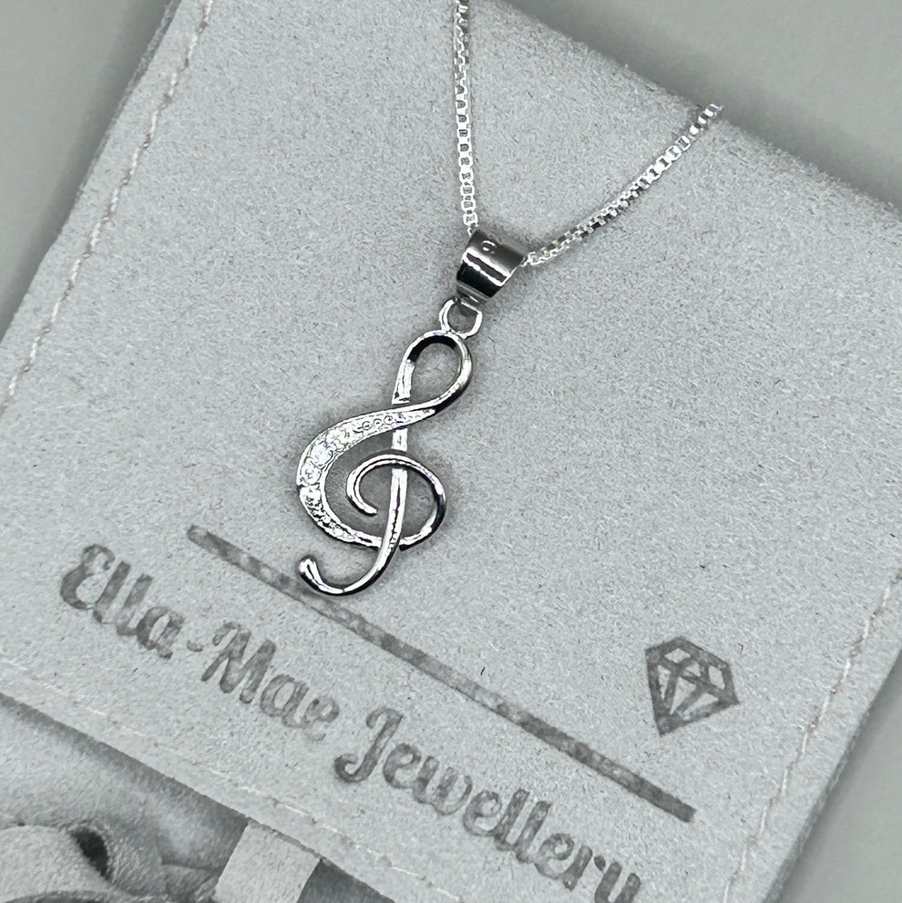 Musical Note Pendant on Silver Box Chain Necklace | Ella-Mae Jewellery