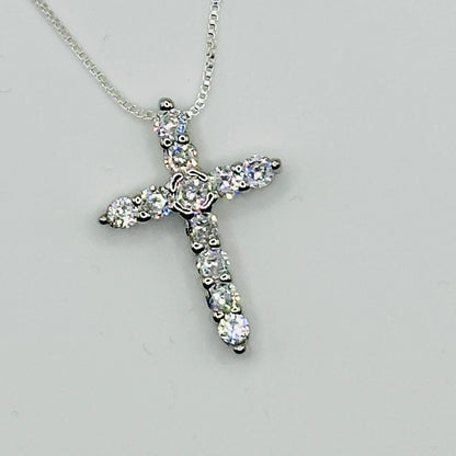 Crystal Cross Pendant on Silver Box Chain Necklace