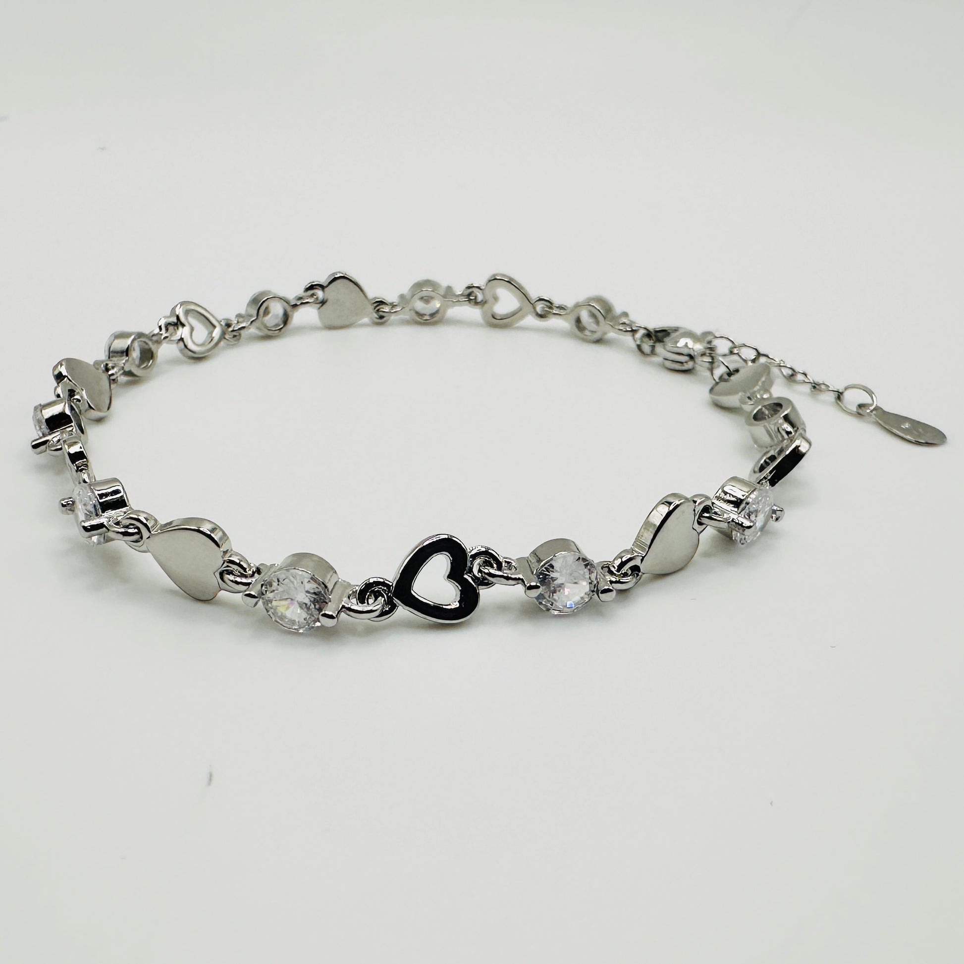 Crystal Silver Heart Link Bracelet