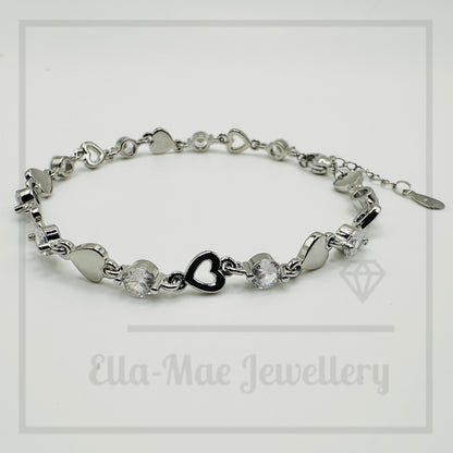 Crystal Silver Heart Link Bracelet