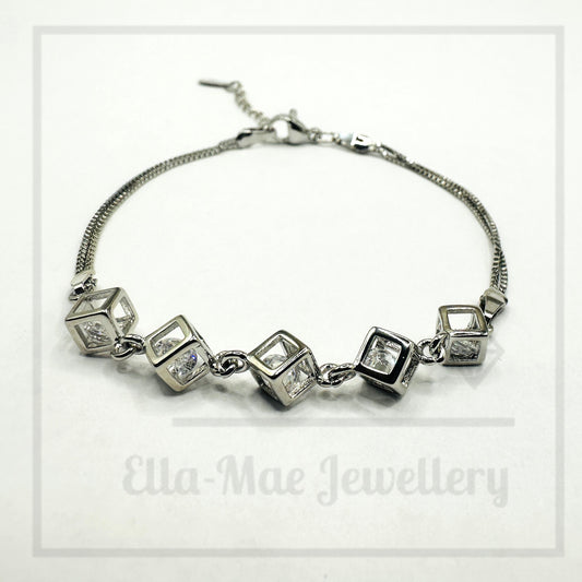 Cubic Zirconia Silver Cube Bracelet