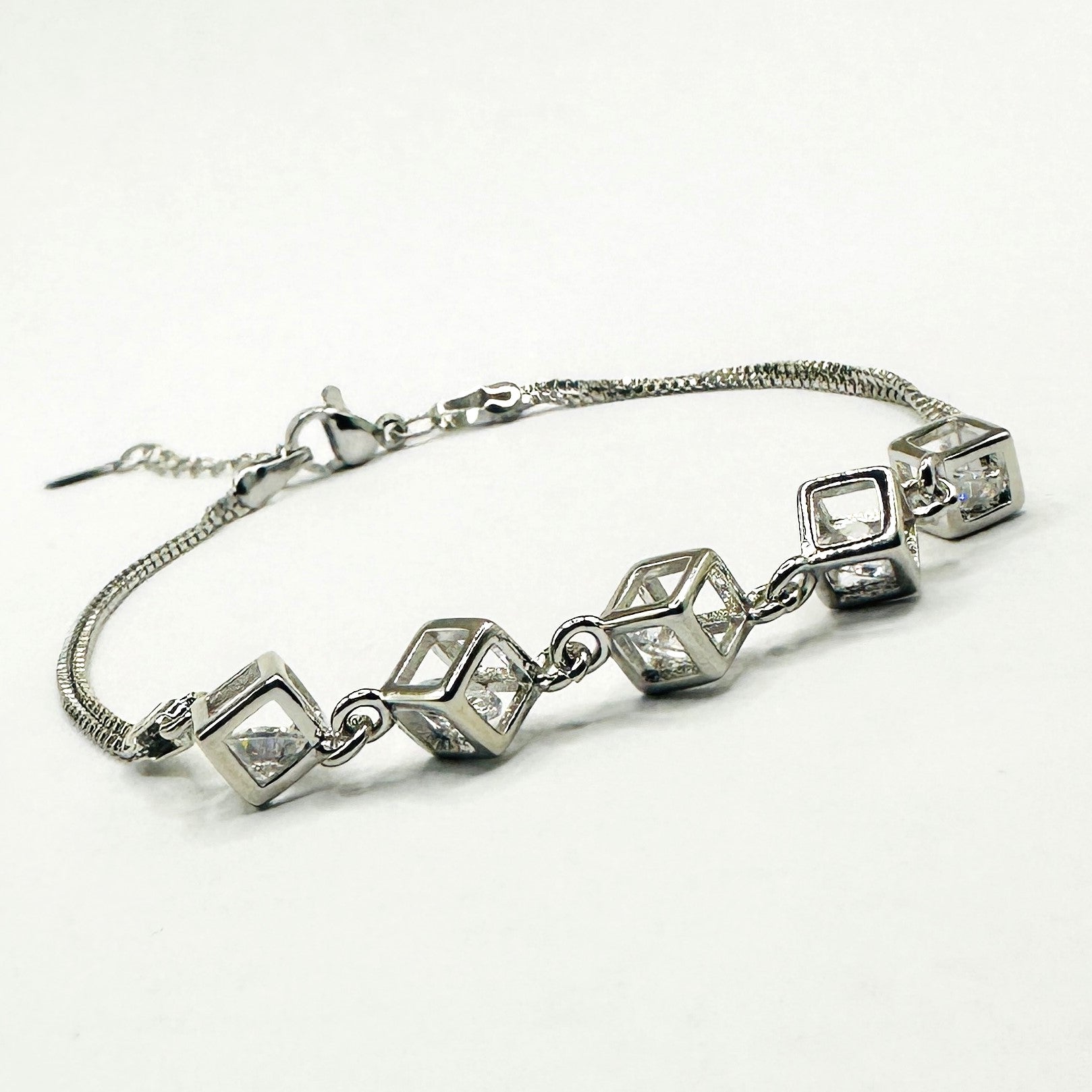 Cubic Zirconia Silver Cube Bracelet