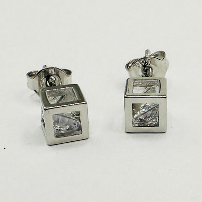 Cubic Zirconia Silver Cube Stud Earrings