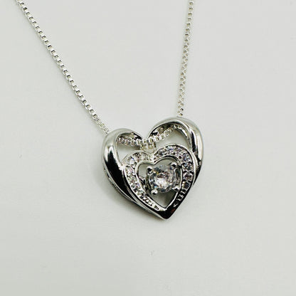 Double Heart Cubic Zirconia Silver Pendant