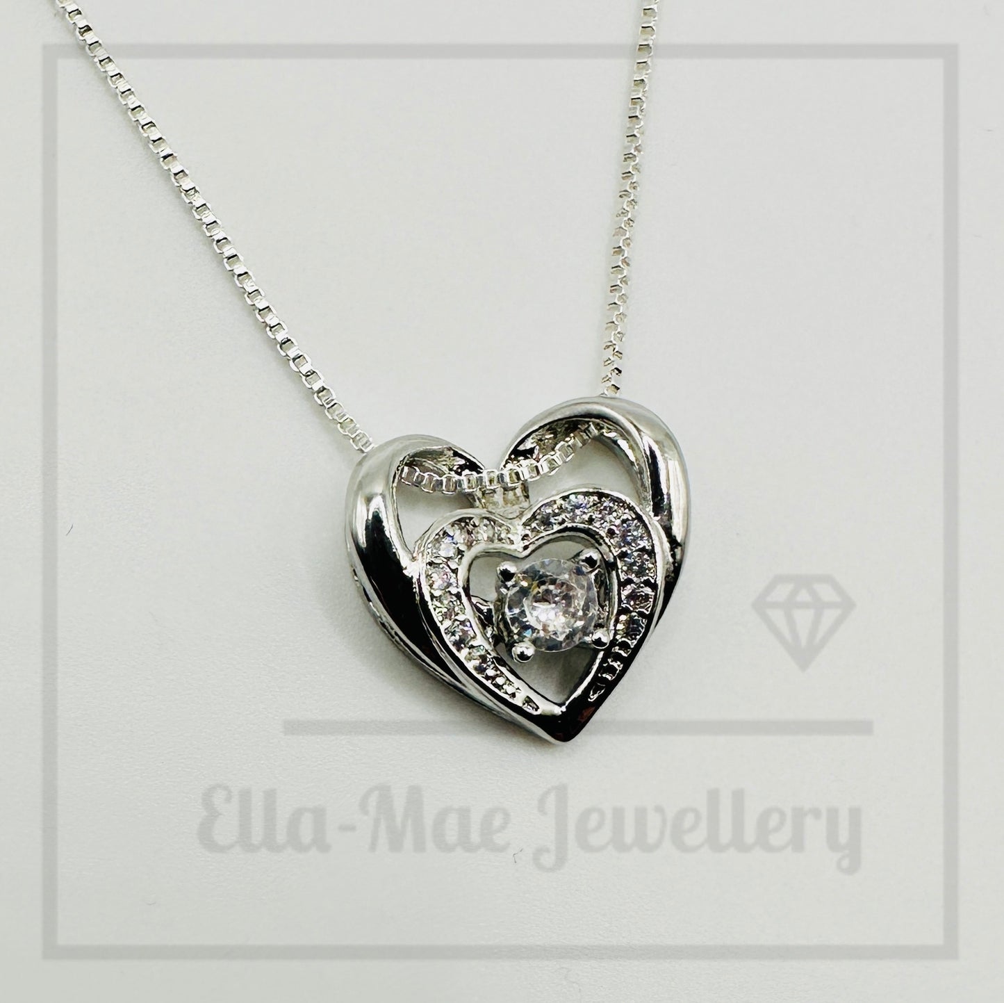 Double Heart Cubic Zirconia Silver Pendant