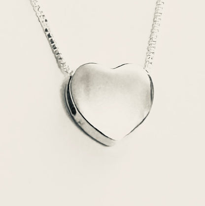 Smooth Heart Pendant on Silver Box Chain Necklace