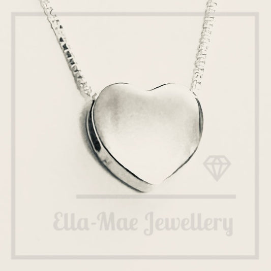 Smooth Heart Pendant on Silver Box Chain Necklace