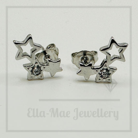 Triple Star Silver Stud Earrings