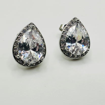 Teardrop Sparkle Halo Stud Earrings