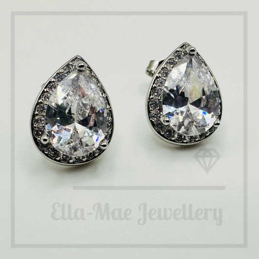 Teardrop Sparkle Halo Stud Earrings