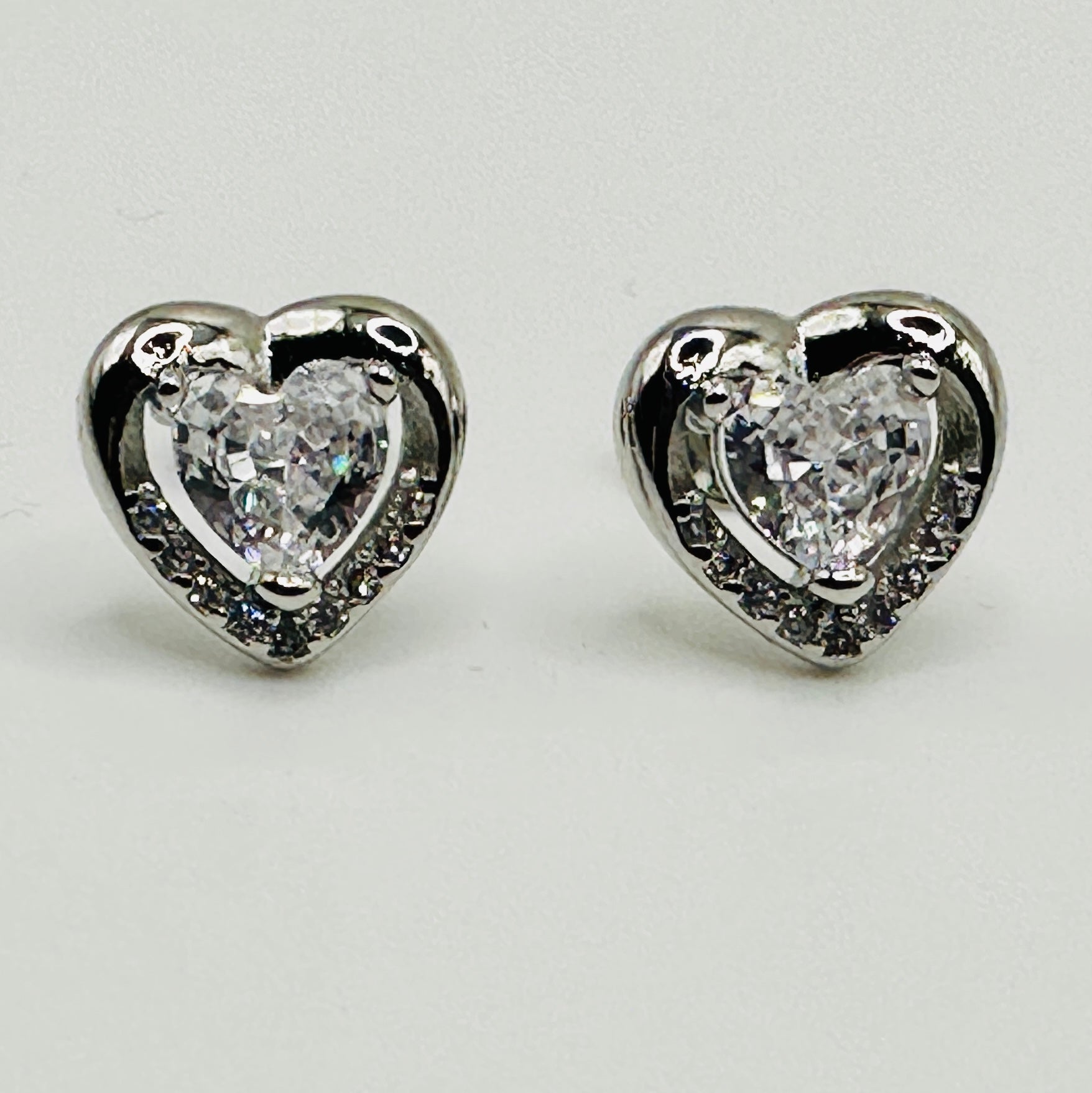 Crystal Heart Silver Stud Earrings