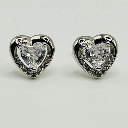 Crystal Heart Silver Stud Earrings