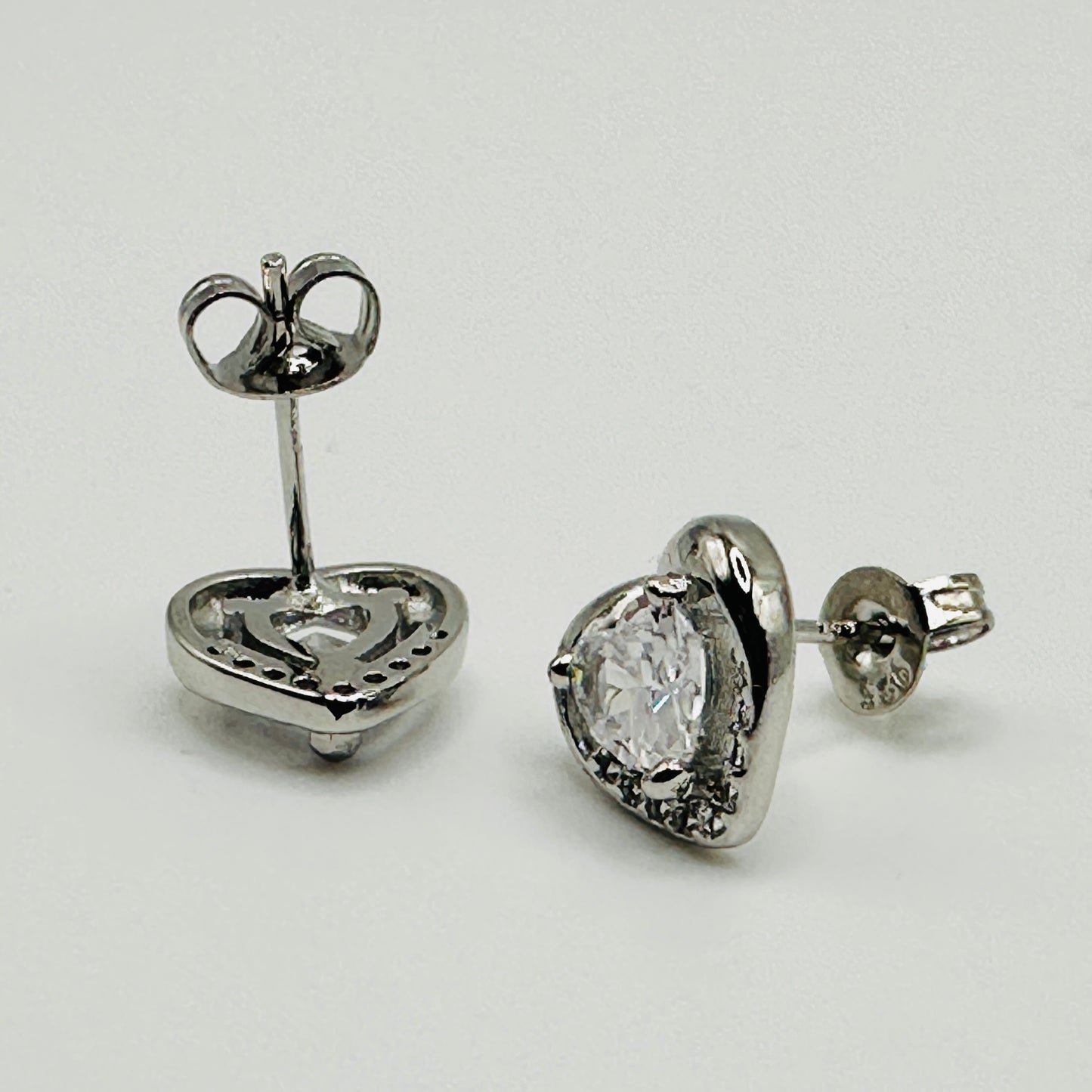 Crystal Heart Silver Stud Earrings