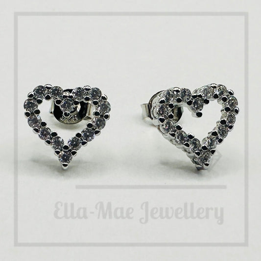 Encrusted Crystal Heart Silver Stud Earrings