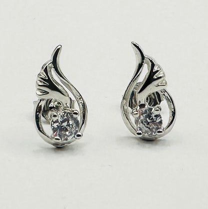 Angel Wing Silver Crystal Stud Earrings