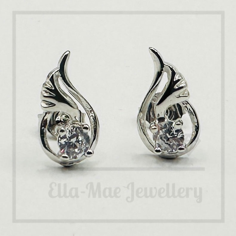 Angel Wing Silver Crystal Stud Earrings