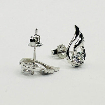 Angel Wing Silver Crystal Stud Earrings