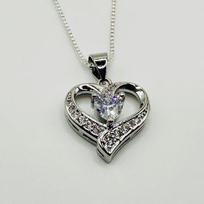 Crystal Heart Swirl Cubic Zirconia Necklace