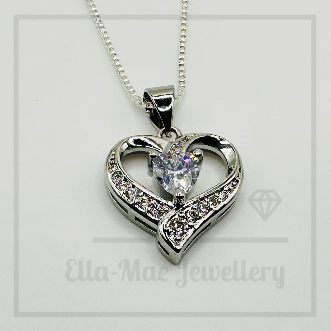 Crystal Heart Swirl Cubic Zirconia Necklace