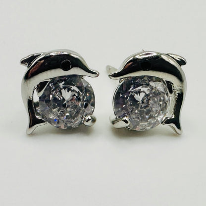 Dolphin Crystal Silver Stud Earrings