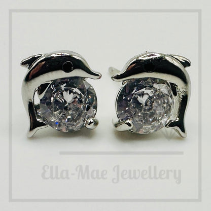 Dolphin Crystal Silver Stud Earrings