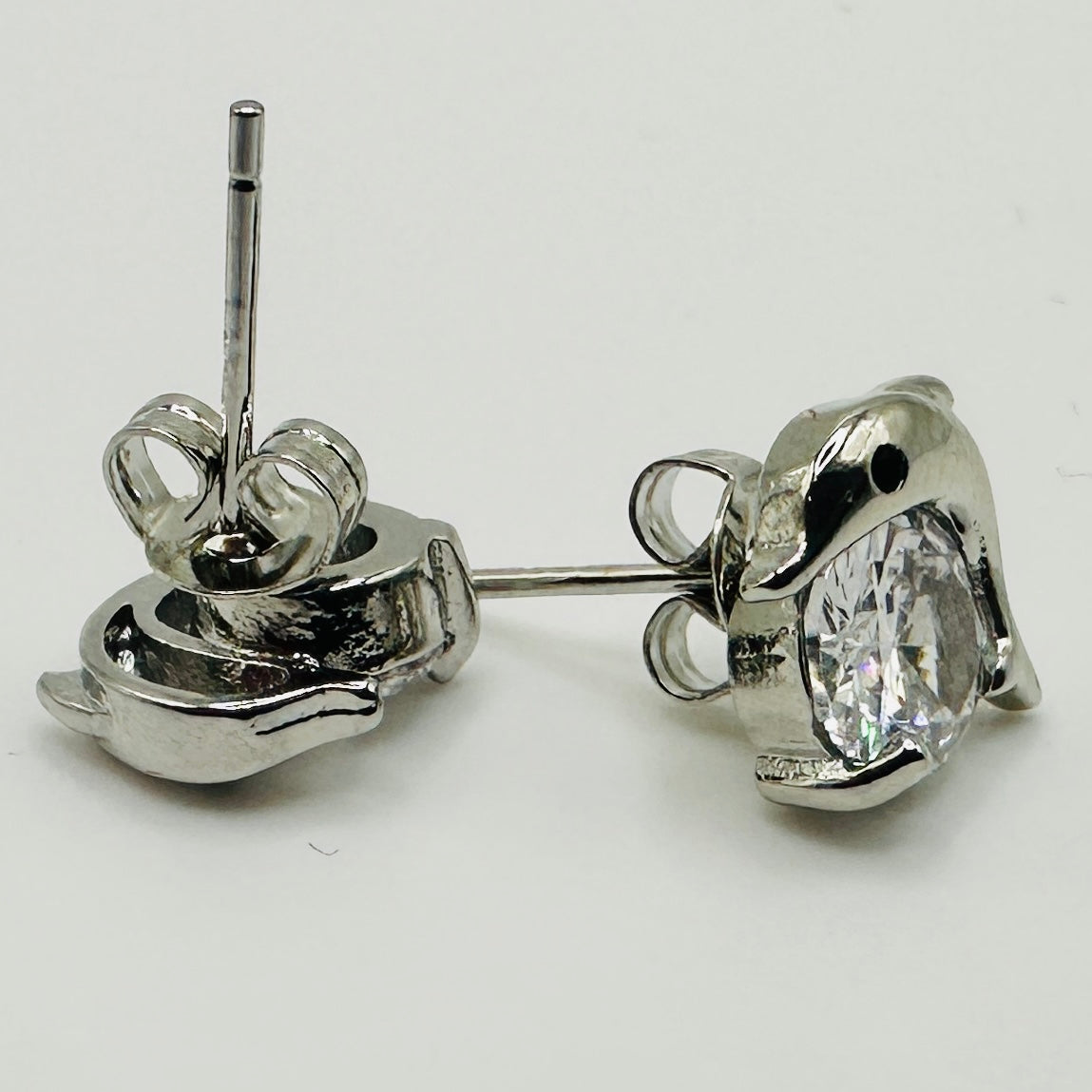 Dolphin Crystal Silver Stud Earrings