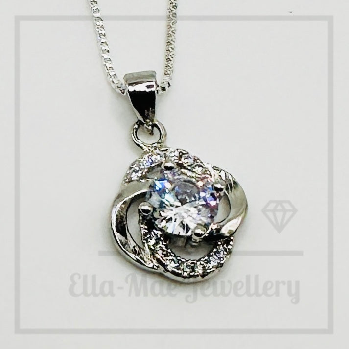 Crystal Swirl Cubic Zirconia Box Chain Necklace