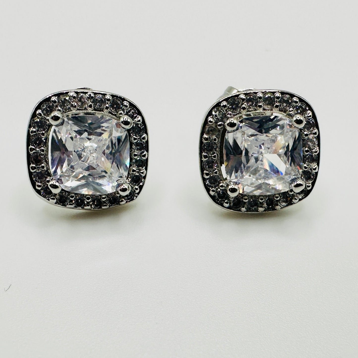 Square Sparkle Halo Stud Earrings