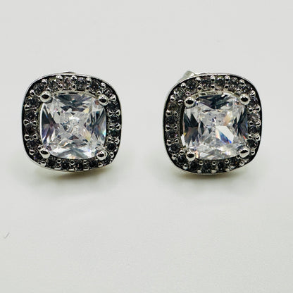 Square Sparkle Halo Stud Earrings