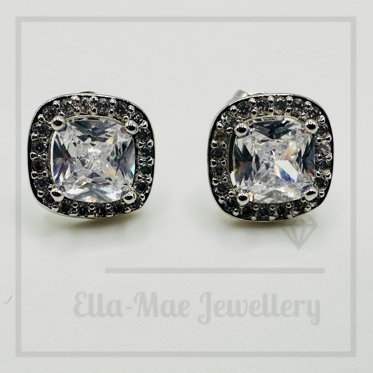 Square Sparkle Halo Stud Earrings